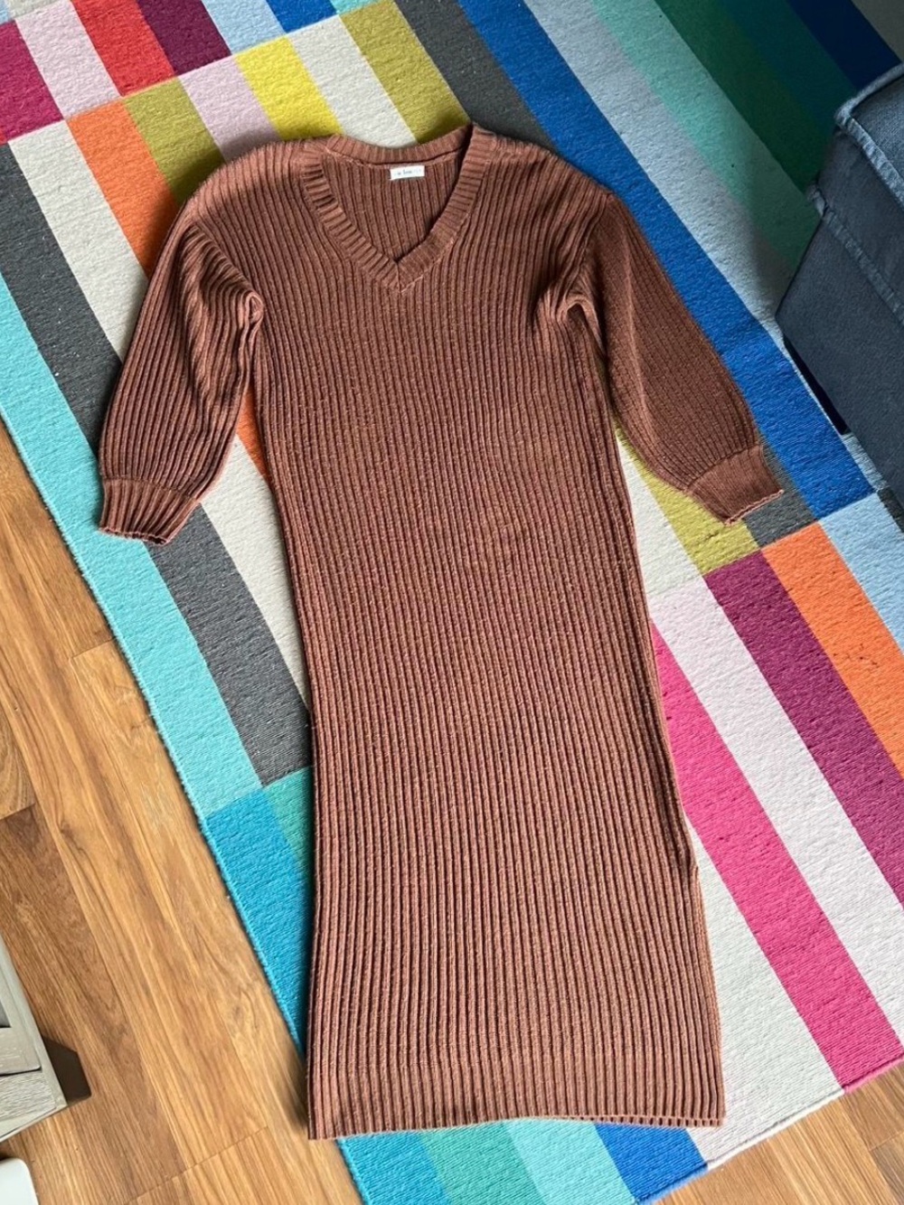 Ribbed V-Neck Maxi Sweater Dress